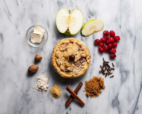 Vegan & Gluten-Free Cranberry Apple Pie with Ingredients on Marble