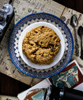 Vegan & Gluten-Free Apple Oatmeal Cookie on White and Blue Plate