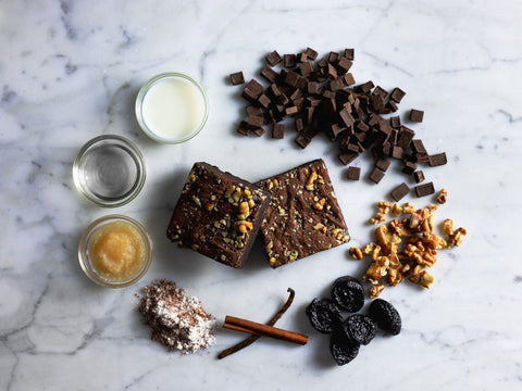 Vegan & Gluten-Free Walnut Brownie with Ingredients