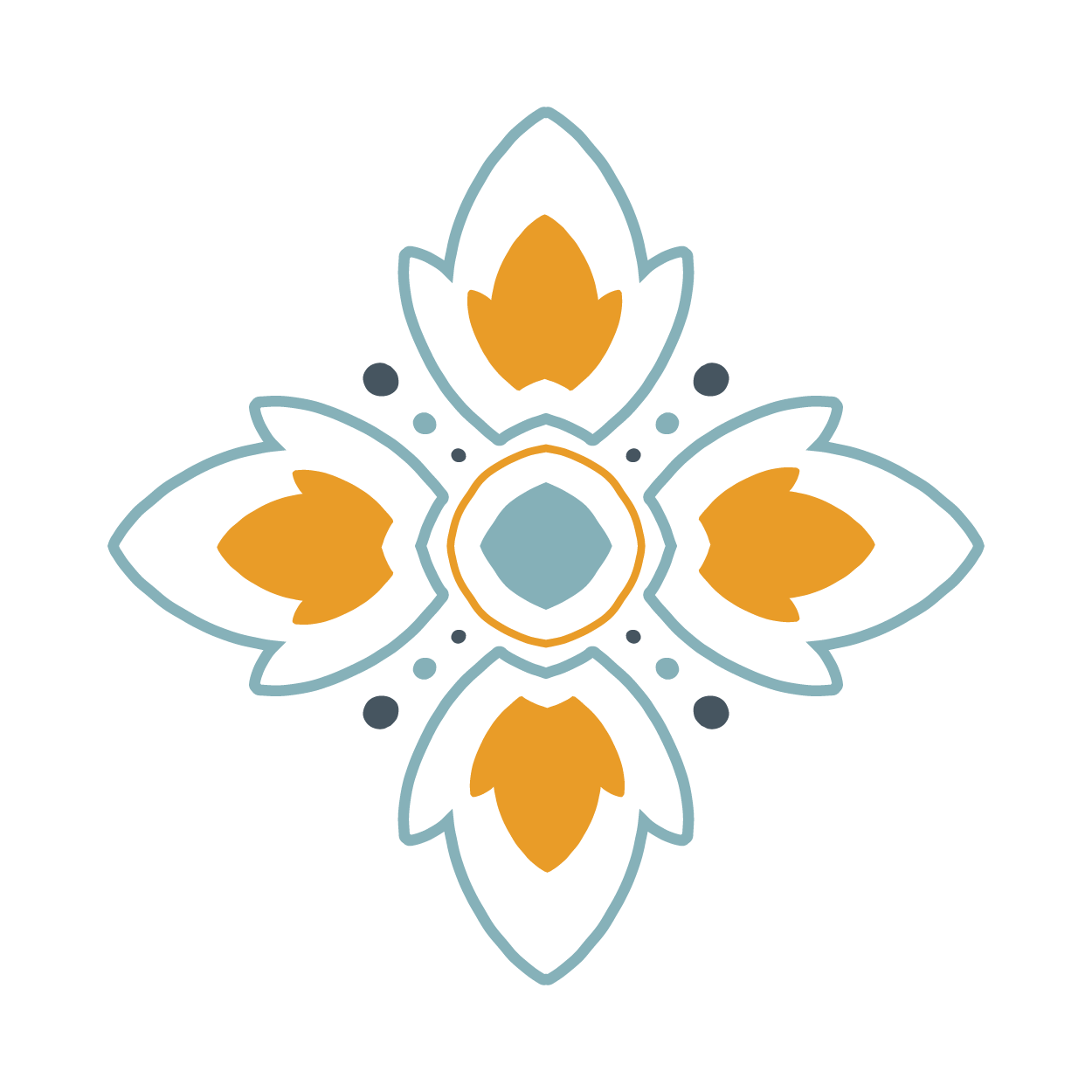 Decorative flower design with orange and blue colors