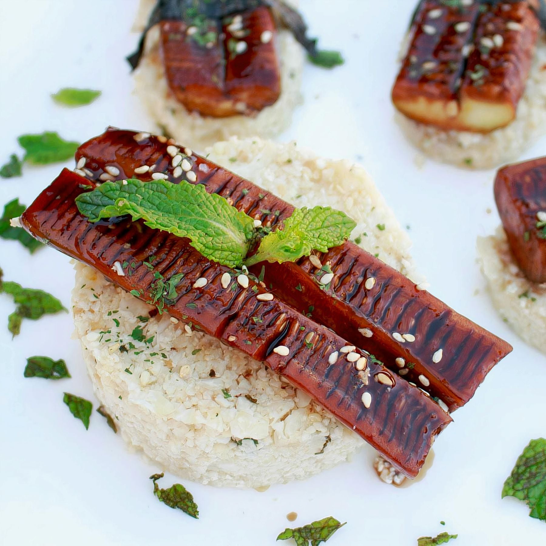 Tofu cooked with sauce to mimic fish on rice