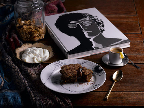 Vegan & Gluten-Free Breakfast Protein Bar on White Plate with Coffee