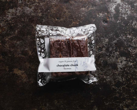 Vegan Gluten-free Brownie Front in Packaging