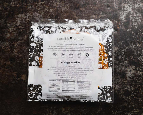 Vegan Gluten-free Energy Cookie Packaged on black background