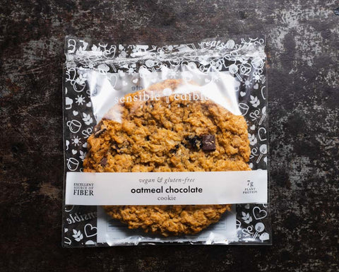 Vegan Gluten-Free Oatmeal Chocolate Chunk Cookie Packaged on White Plate