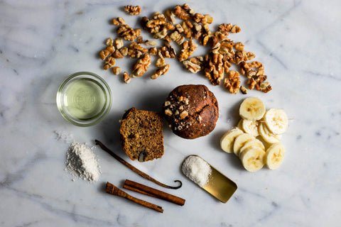 Vegan & Gluten-Free Banana Walnut Muffin with Ingredients