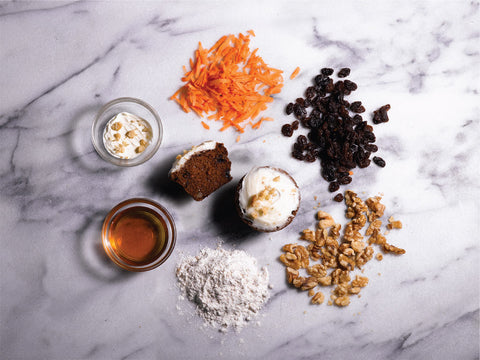 Vegan & Gluten-Free Carrot Walnut Ingredients on Marble