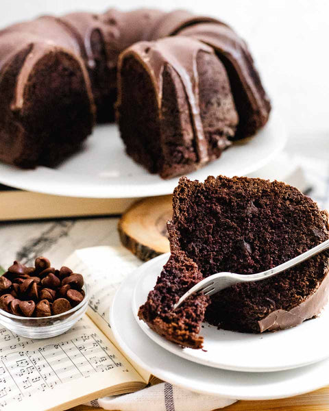 Vegan & Gluten-Free Cocoa Bean Bundt with Fudge Slice