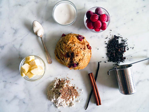 Vegan & Low Sugar Cranberry Chai Scone Ingredients on Marble