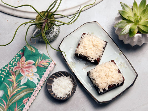 Vegan Gluten-Free German Brownie on a White Tray