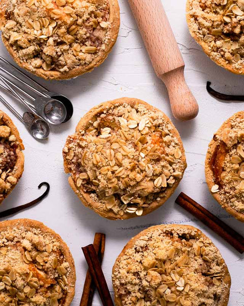 Mini Vegan & Gluten-Free Apple Crumb Pies With Cinnamon Sticks