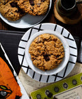 Vegan & Gluten-Free Oatmeal Chocolate Cookie on black and white plate
