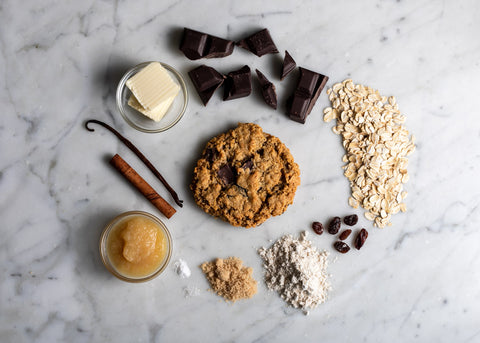 Vegan Gluten-Free Oatmeal Chocolate Chunk Cookie with Ingredients