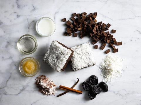 Coconut Gluten free chocolate Brownies with ingredients