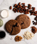 2 Vegan & Gluten-Free Chocolate Milk Cookie with Ingredients including Almonds, Chocolate Pieces, Oats