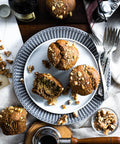 Vegan & Gluten-Free Banana Walnut Muffins on White and Grey Plate with Forks